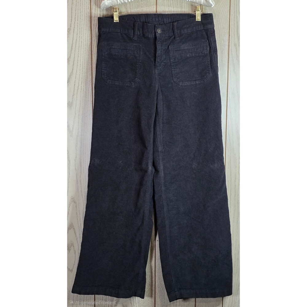 American Eagle Black Corduroy Wide Leg Pants Stretch Patch Pocket Size 4 Regular